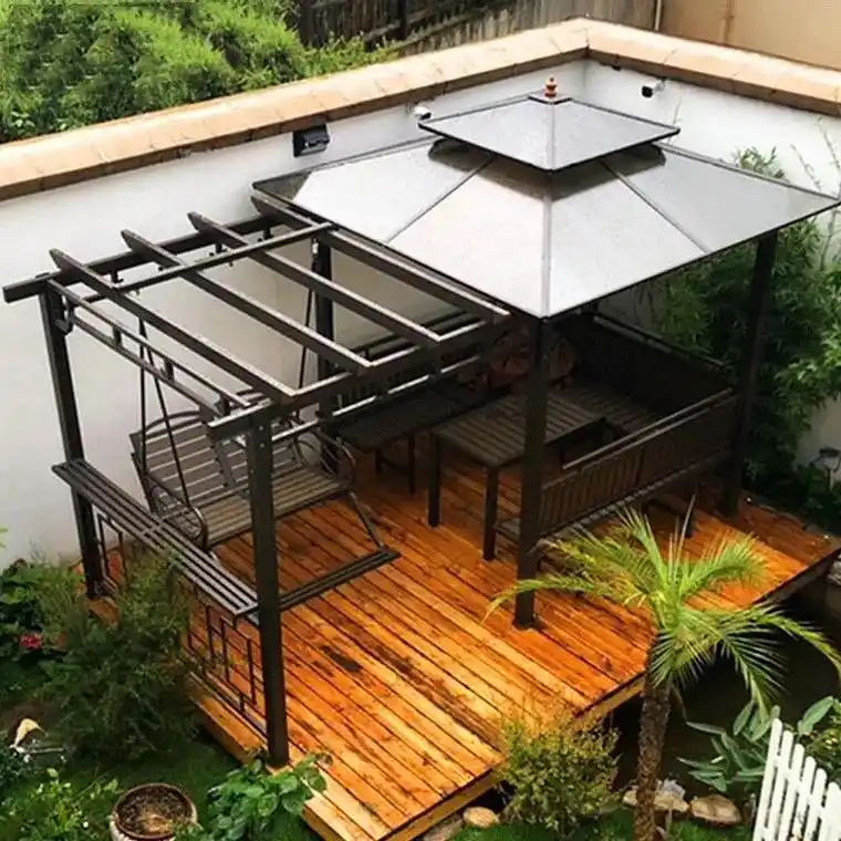 庭院葡萄架户外遮阳棚凉亭防腐木花架花园秋千别墅#凉亭#庭院凉 - 抖