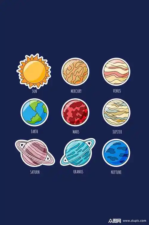 彩色太阳系行星贴纸矢量图