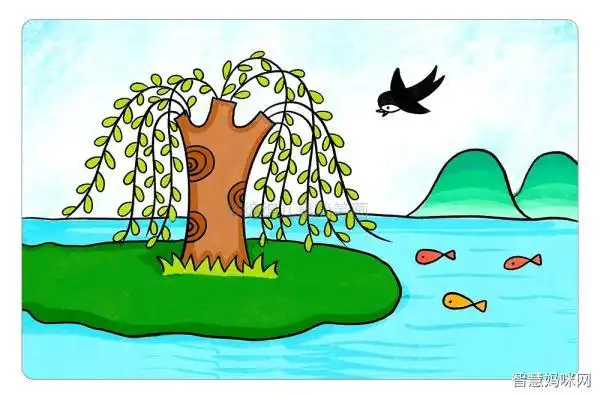 柳树简笔画春天彩色