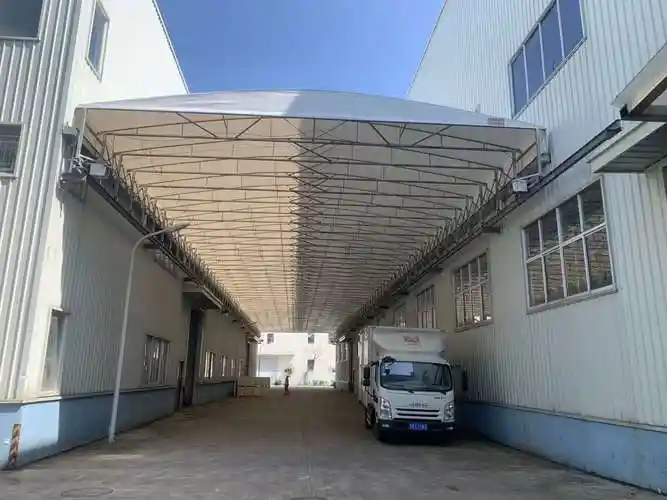 定制仓库电动轨道推拉棚 双轨道悬空电动推拉蓬 自动折叠雨棚