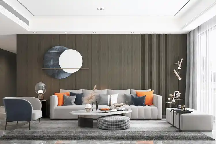 墙板平铺,融入了格栅板起伏的立体效果,整个背景显的不再单调.