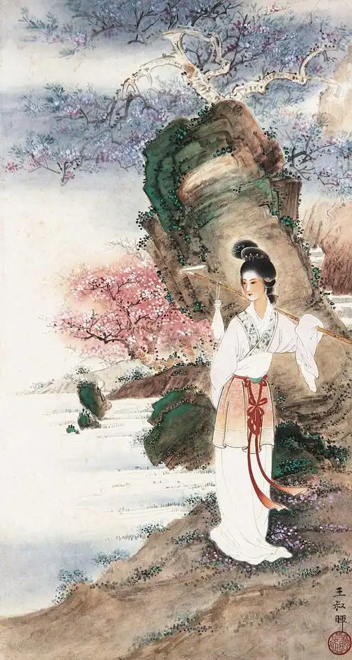 王淑晖红楼梦故事之一黛玉葬花纸本