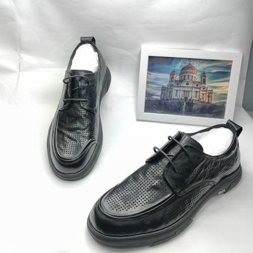 镂空男士大头皮鞋,低帮透气头层牛皮黑色绅士商务休闲厚底皮凉鞋