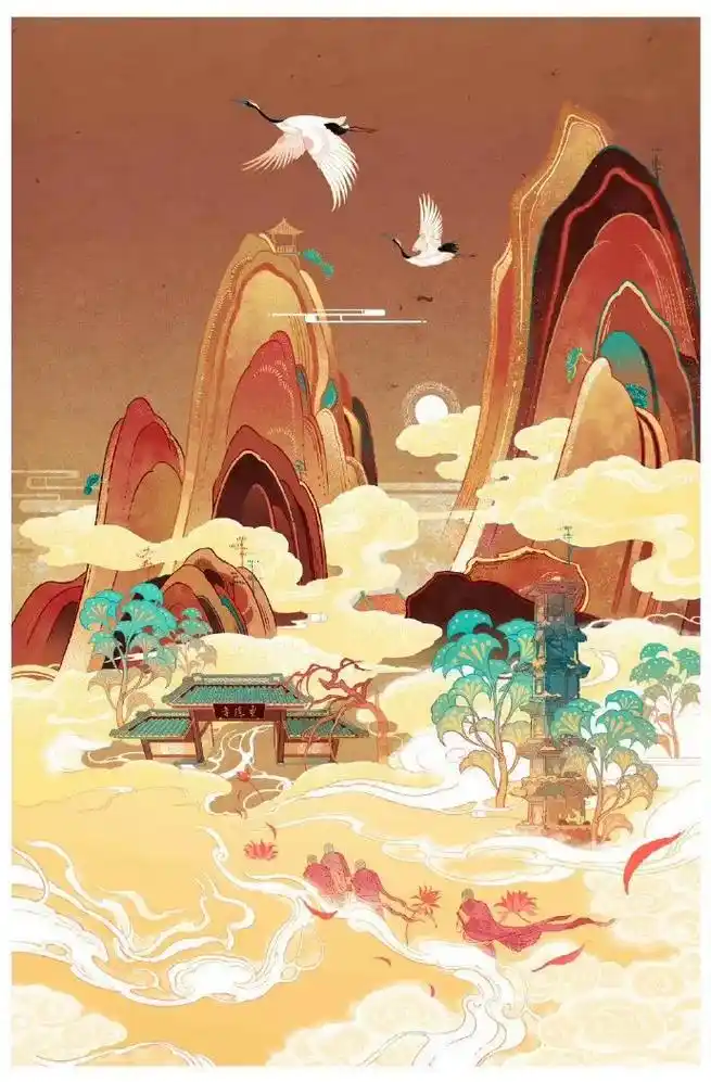 国风插画艺术欣赏文创国潮商业插画设计审美.