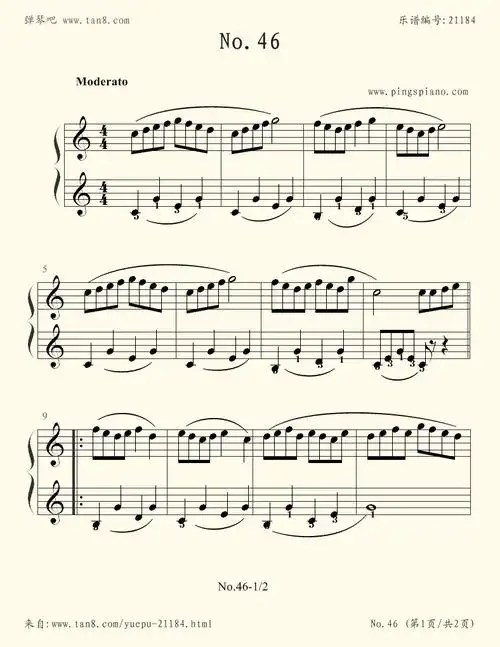 钢琴谱:拜厄钢琴基本教程 no.46(拜厄练习曲,第46条)