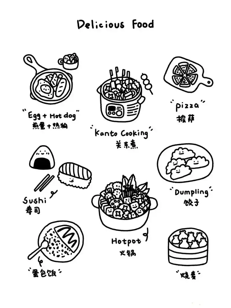 20简笔画|手帐素材|美食主题92 f030304 | 美食日记91 周末