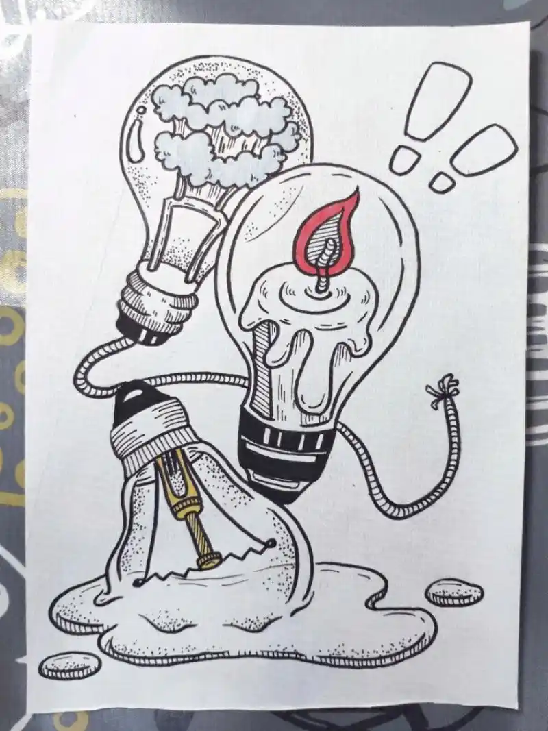 灯泡创想线描 7815要点: 结合灯泡的基础外形特征进行联想添加