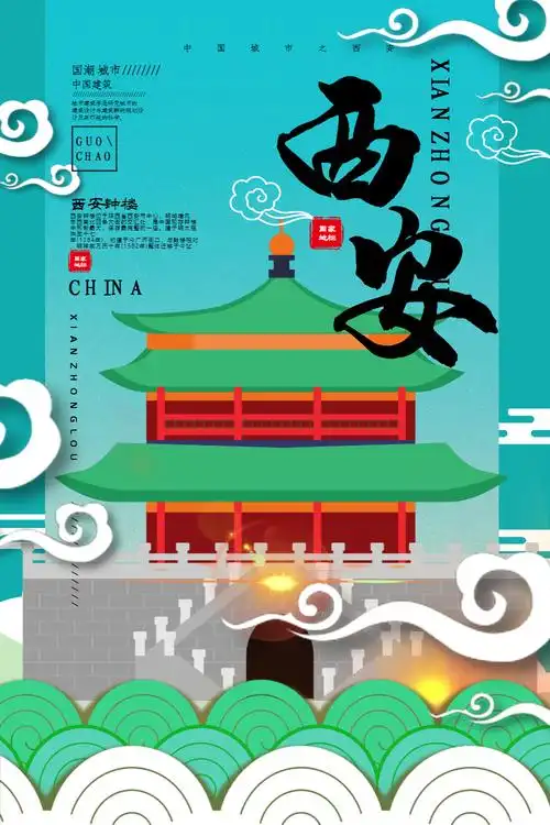 中国风城市西安中国城市地标系列宣传海报