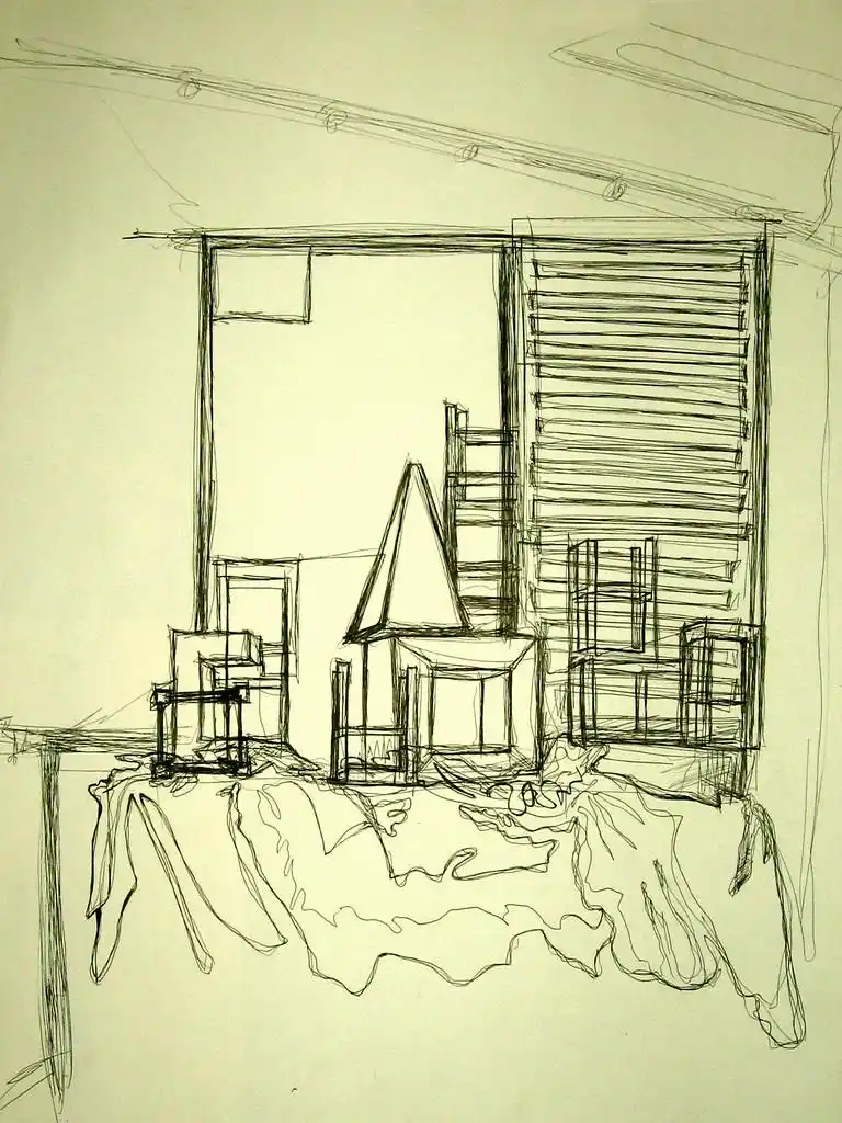 单色手绘的几何空间组成