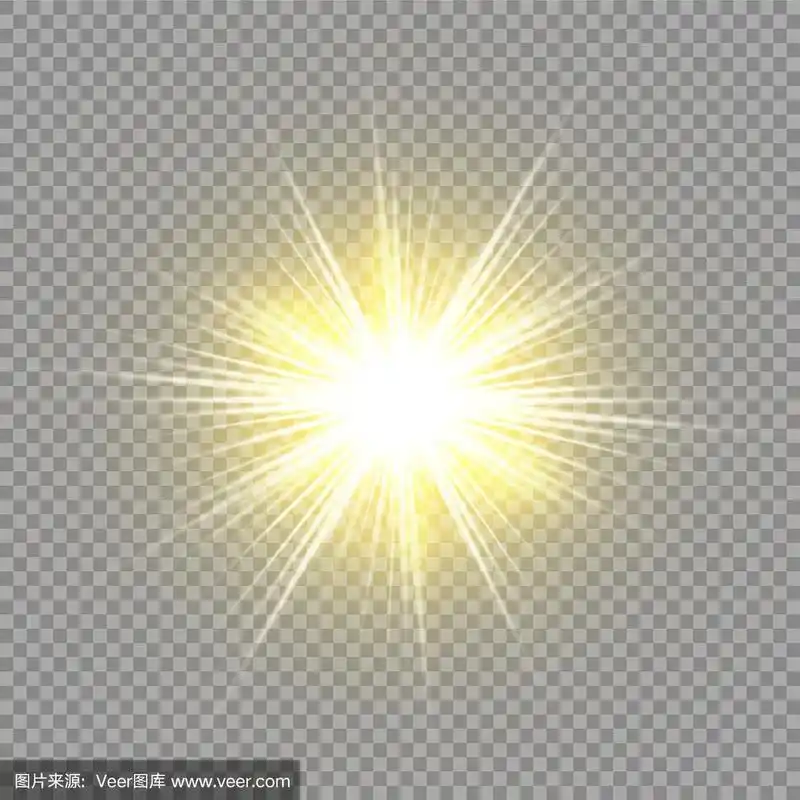太阳孤立在透明的背景.发光灯效果