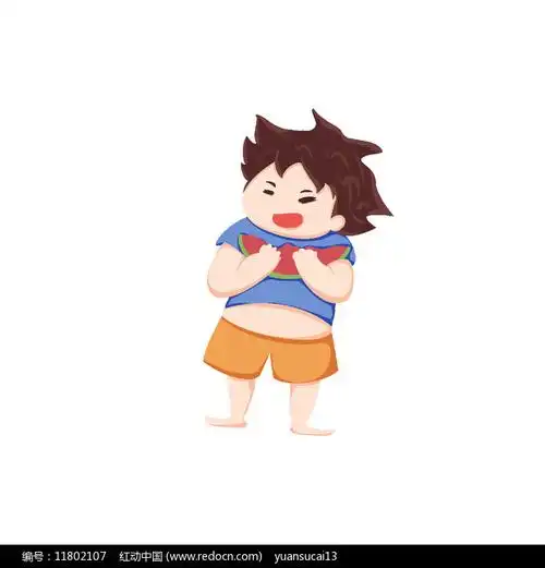 吃西瓜的胖男孩