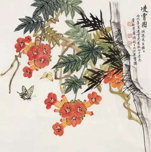 3077 2006年作 凌霄图 镜心 设色纸本