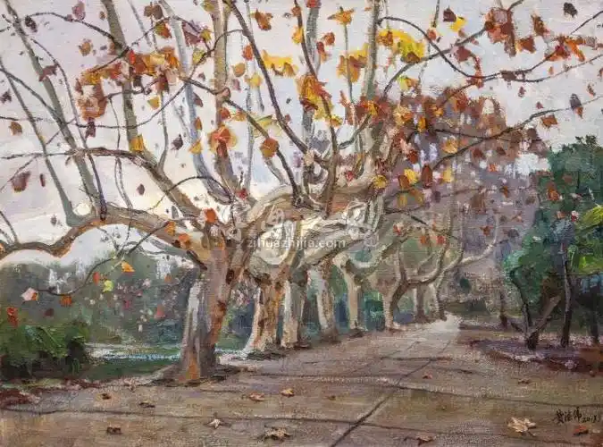 黄德伟油画作品《花溪公园的法国梧桐》_字画之家