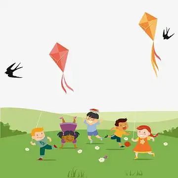 在草地上放风筝的小孩