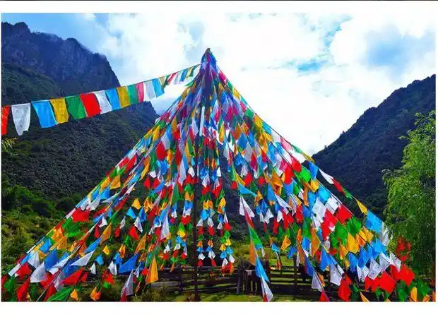 藏传佛教品绸布财神六字多种经文幡战旗风马旗五色7米20面9米20面单面