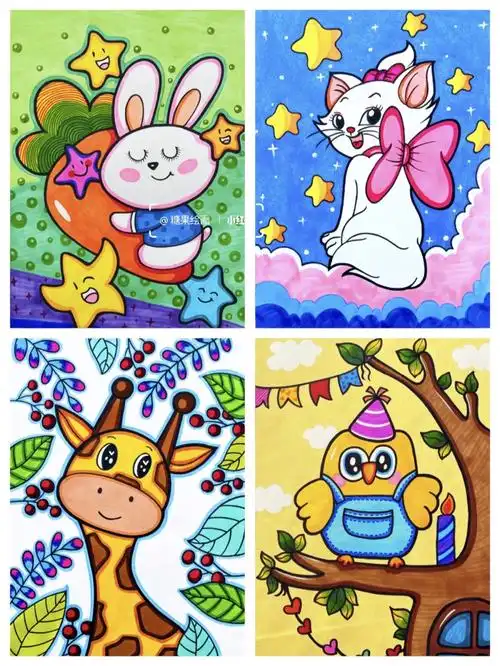 附大图超萌可爱动物简笔画马克笔儿童画