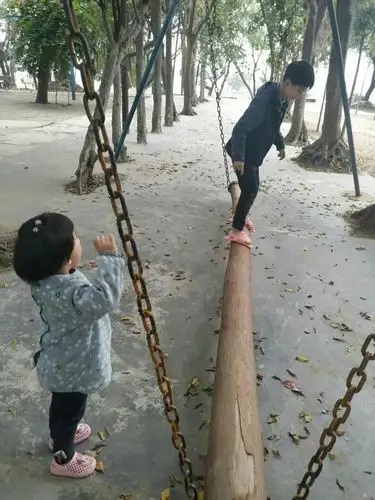兄妹俩玩过独木桥