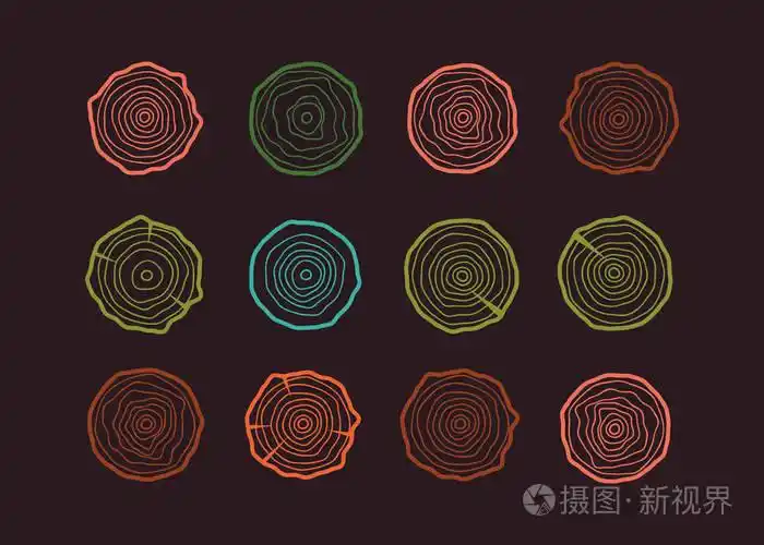 年树生长年轮标志.抽象圆树背景