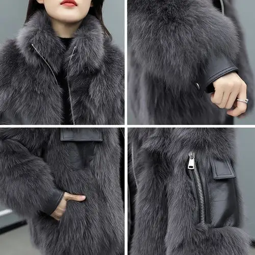 2019新款冬季立领绵羊皮海宁狐狸毛整皮皮草外套洋气显瘦皮草大衣