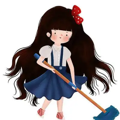 卡通拖地女孩插画 psd