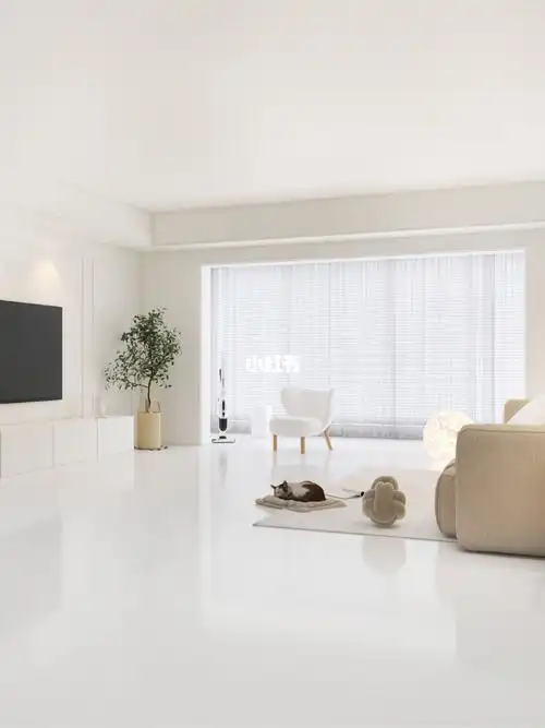 纯色亮面砖通铺极简客厅装修素雅纯粹78