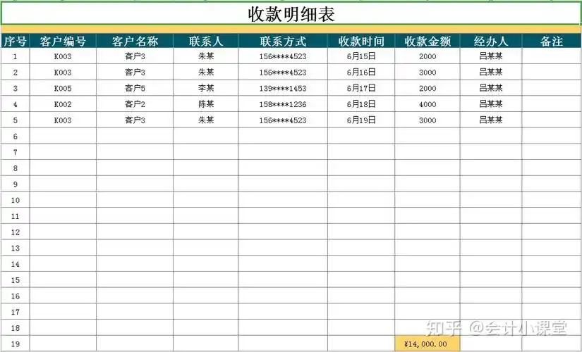 二,收款明细表