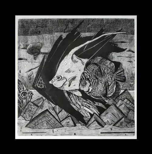 版画黑白木刻80x80㎝