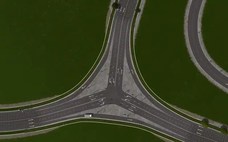 【城市天际线】简单带右转专用道的三岔路口,用10000吸引力的车流压测