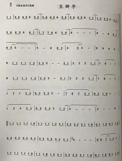 笛子曲谱生僻字
