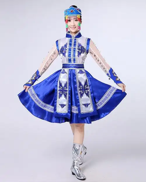 新款蒙古族演出服女装内蒙古舞蹈服装蒙古袍成人少数民族表演服裙