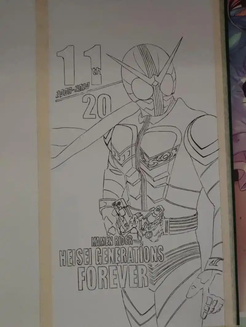 法卡勒手绘假面骑士w 挺简单的,就是打稿子麻烦点,学了点素描后,感觉