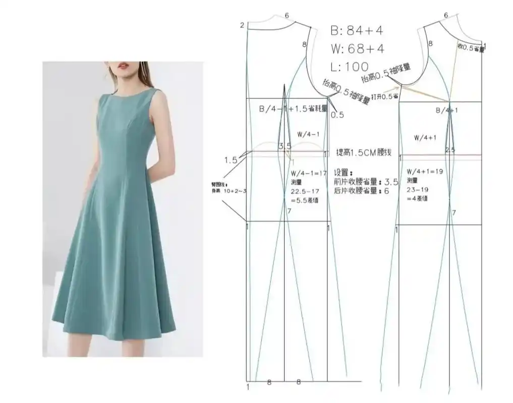 无袖收腰连衣裙制版裁剪图