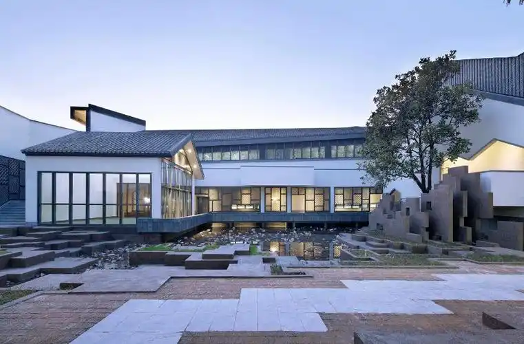 现代江南风新中式折线屋顶建筑庭院度假村民宿会所草图大师su模型