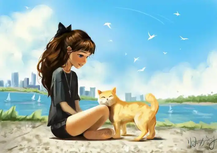 女孩与猫
