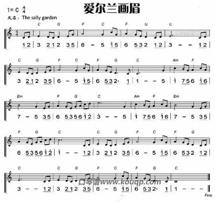 爱尔兰画眉口琴简谱