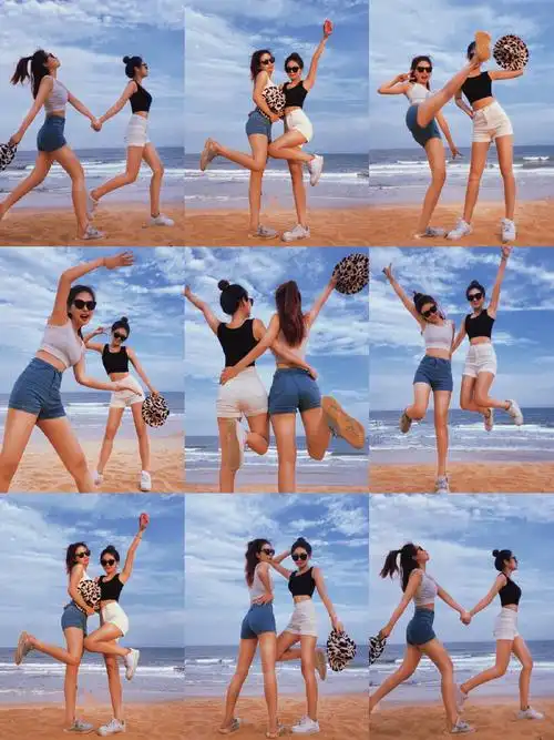 拍照姿势 | 闺蜜ins风海边九宫格仰拍天空太绝啦～又甜又辣!