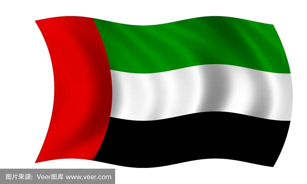 在风中飘扬着阿联酋的国旗