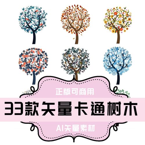 a026-平面设计素材 33款矢量卡通树木 ai格式 矢量素材