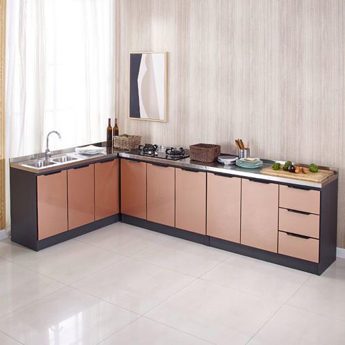 不锈钢厨房橱柜简易灶台柜组合一体租房用组装家用太空铝整体厨柜