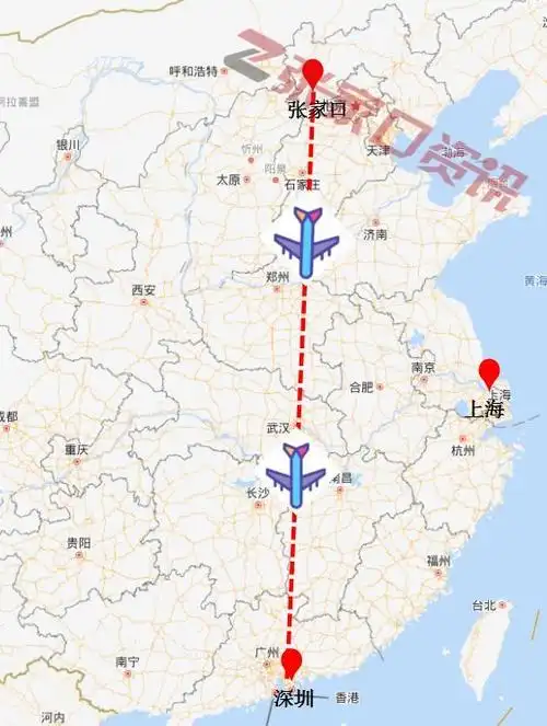 张家口至深圳航线示意图