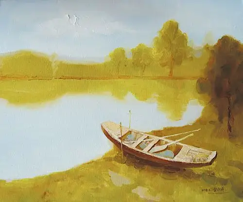 《湖边小船》_雷淑娟_艺壹仟艺术空间_画廊主页_雅昌艺术网