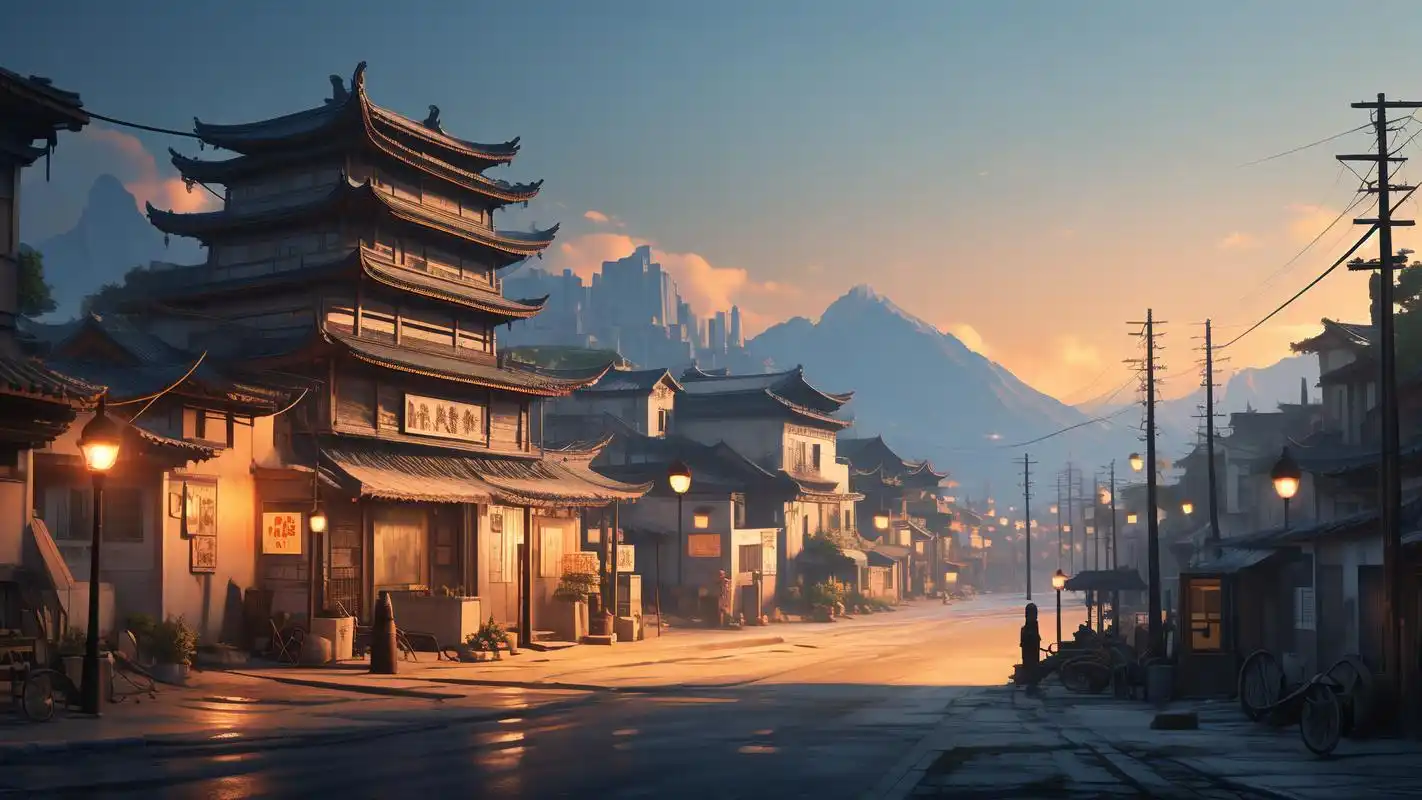 黄昏下的城镇风光9495