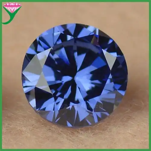厂家批发1~20mm坦桑蓝锆石 镶嵌中深蓝色坦桑石圆形人造戒面裸石-阿里
