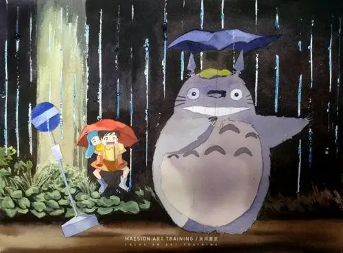 原创水彩教程 | 龙猫系列之:稻荷前躲雨的龙猫_华艺大厦