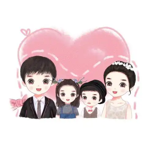 家庭头像设计,一家四人亲子头像,创意手绘头像