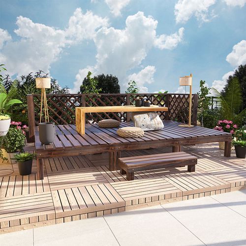 户外阳台防腐木地板庭院休闲实木平台花园榻榻米台阶地板组合坪台