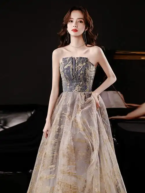 抹胸礼服连衣裙感名媛生日气质轻奢小礼裙女主持人晚礼服长裙