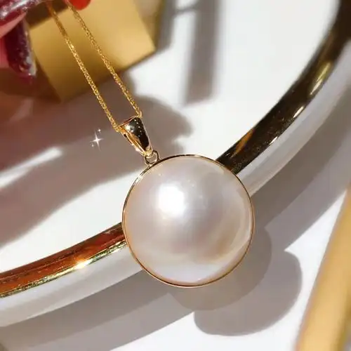 au750黄金珍珠吊坠水贝批发天然海水马贝珠18k金项链