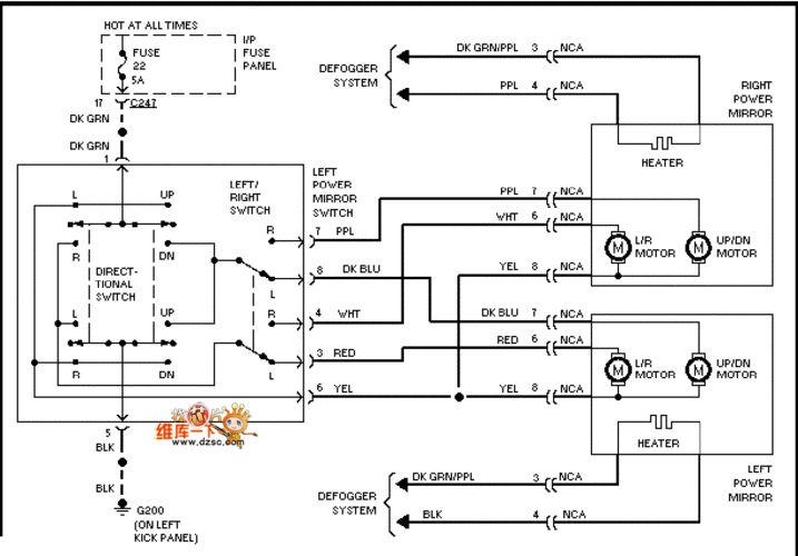 马自达96taurus电动后视镜电路图