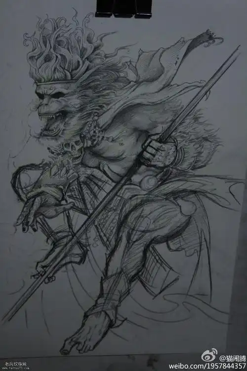 霸气齐天大圣孙悟空纹身手稿图片